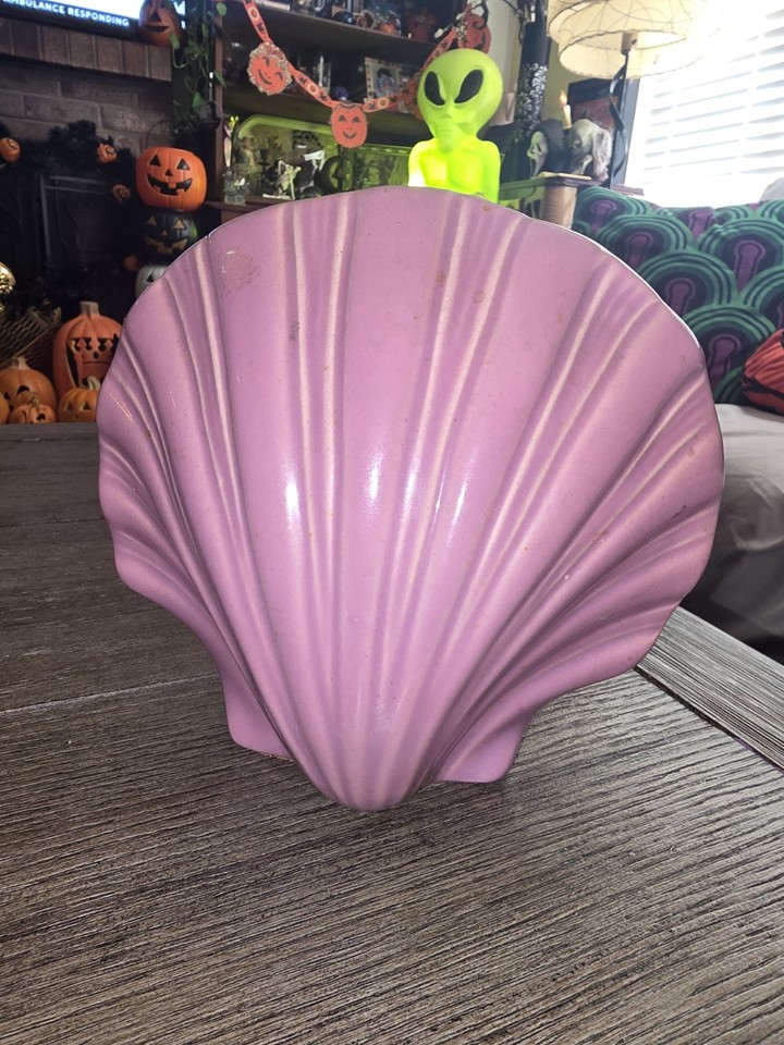 Vintage MCM Hyalyn 456 Pink Pottery Shell Planter Vase Mid-Century Modern 6" USA