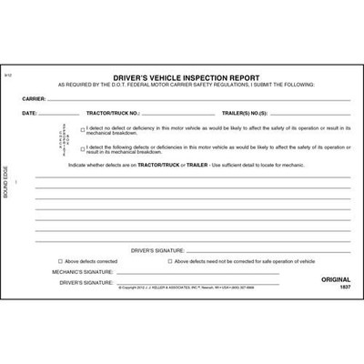 5 PCS Simplified Drivers Vehicle Inspection Report 2Ply 8.5x5.5 Inch FMCSR