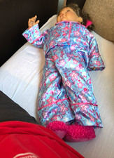 Vinyl Baby Girl Doll Blonde Straight Hair Brown Eyes Light Complexion Floral PJs