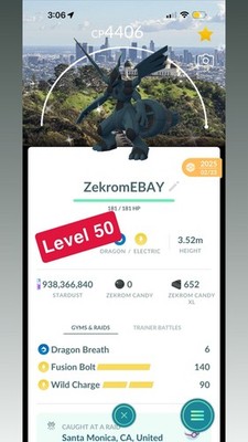  Shiny ZEKROM LA background Pokemon go MAXED OUT and 3 moves go fest