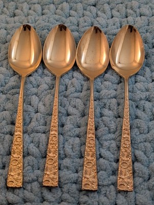 Lot Of 4 Cosmos Products Company Golden Fresco Teaspoons Gold Electroplate