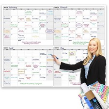Dry Erase Four Month Laminated jumbo Wall Calendar, 46" x 63", Huge quarterly...