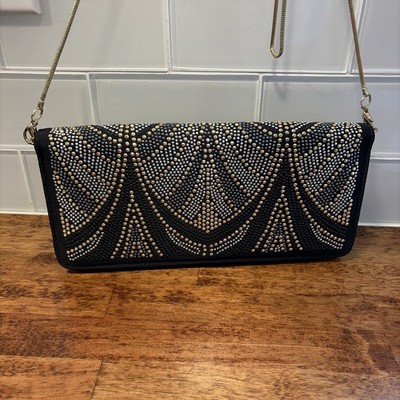 White House Black Market Formal Handbag With Gold Strap With Silver Black Gold