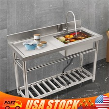 47" Commercial Kitchen Sink Prep Table w/ Faucet Stainless Steel 1 Compartment