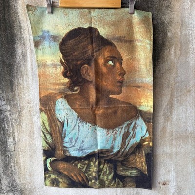 Rare Vintage VONY France Tea Towel Delacroix Orphan Girl Painting Framable Art