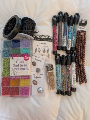 Glass Bead Bundle- Lots Of Beads, Charms, And String