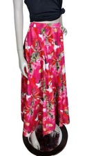 Vintage Colorful Red Pink Abstract Floral Full Flowy Maxi Skirt Size Large India