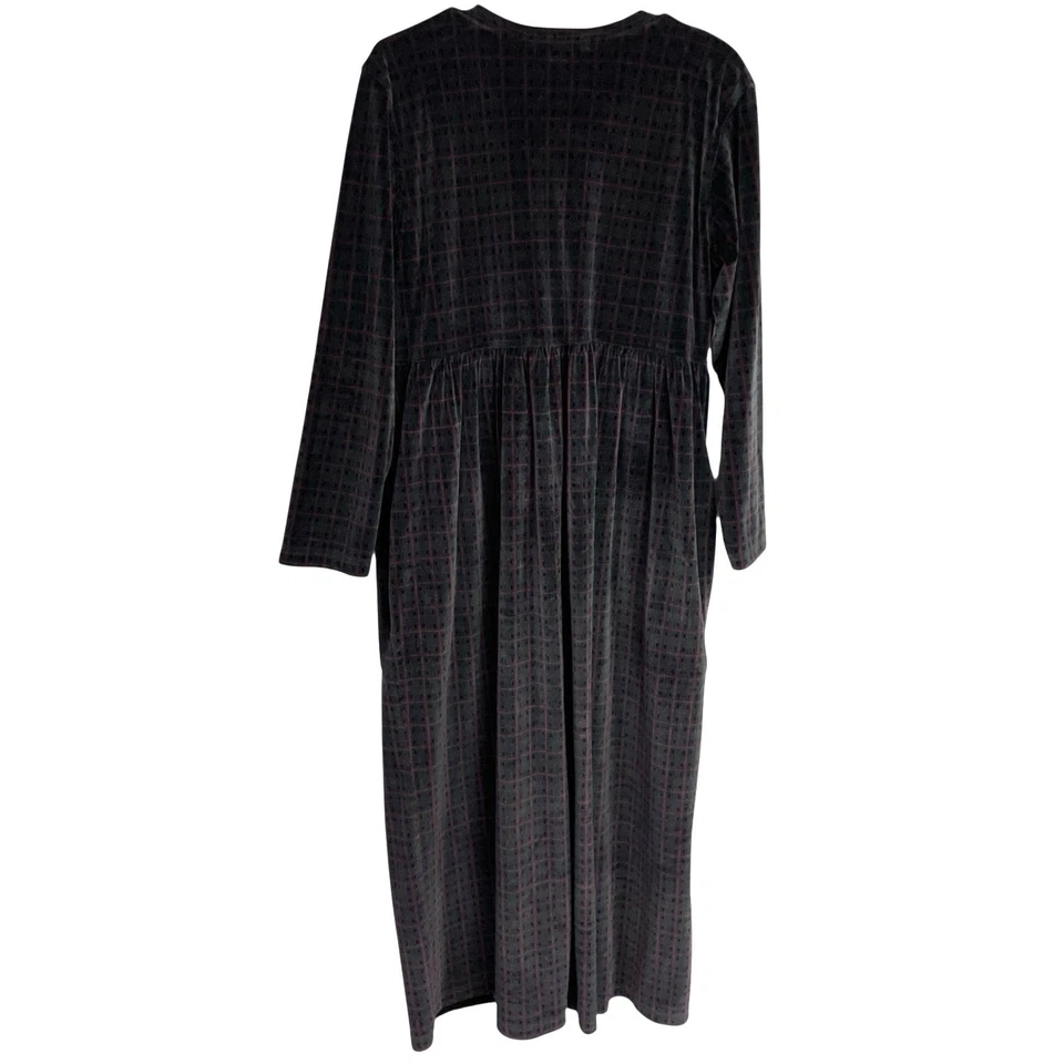 Vintage Jones New York Dress Womens L Gray Red Velour Check Button Front Modest - Image 2 of 4