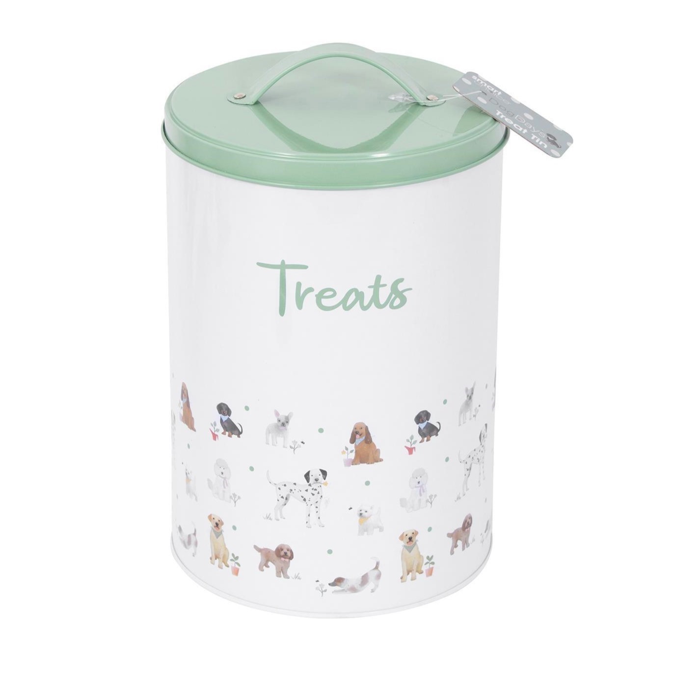 Pet Treat Tin w/ Lid 13x19cm Dog Print Canister Puppy Pet Food Storage Container