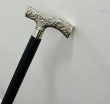 Victorian Wooden Walking Stick Cane Chrome Finish Brass Handle 36 Inch UK Seller