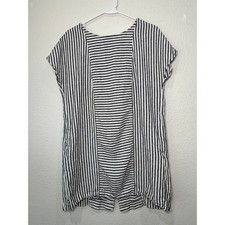 Madewell Womens Black White Striped Button Back Shift Mini Dress Pockets Size L