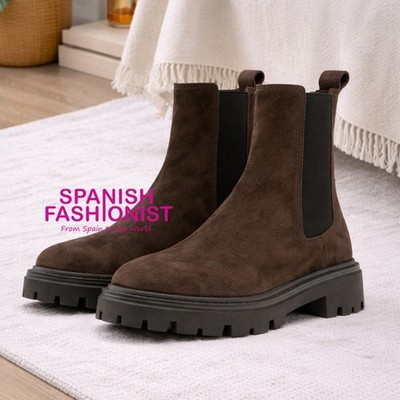MASSIMO DUTTI WOMAN FW25/26 BROWN Flat Chelsea boots with track sole 1126/650