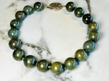 Vintage Estate Chinese Import 13 Inch 15mm Dark Green Moss Jadeite Bead Necklace