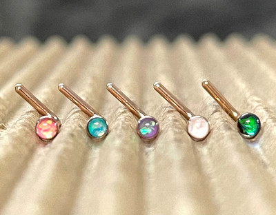 1pc Opal Sparkle L-Bend Rose Gold Plated Nose Ring 316L Steel Body Jewelry