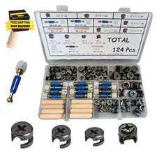 Cam Locks for Furniture 124 Pcs 3-In-1 Eccentric Wheels, Cam Lock Screws Hardwar