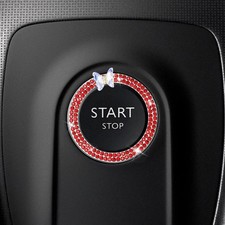 Car Butterfly Bling Ring Emblem, Crystal Rhinestone Auto Key Igniti Color: Red