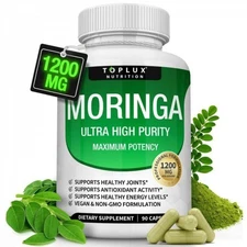 TOPLUX Moringa Capsules 1200mg Pure Moringa Powder Immune Gut health 90 new