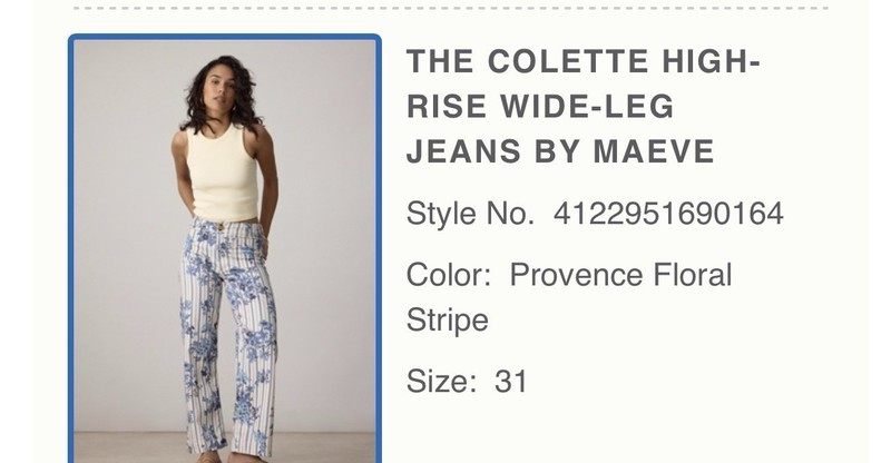 NWT THE COLETTE HIGH-RISE WIDE-LEG JEANS BY MAEVE Size 31 Retails $178