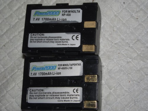 LOT OF 2 POWERFUL NP-400 LITHIUM ION BATTERIES FOR MINOLTA, 7.4V 1700 MAH