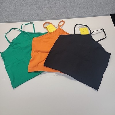 lemonsky 3pk Criss Cross Crop Top Large - Green, Orange, Black