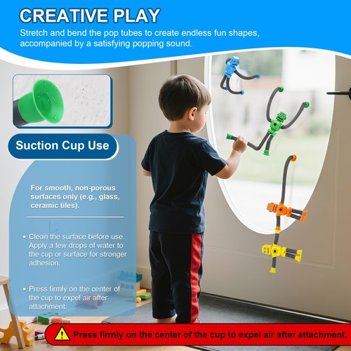 Robot Suction Cup Toys Pop Tubes | 6 PCS-Stretchy 6 Piece Set, Multi-color  - Picture 6 of 7