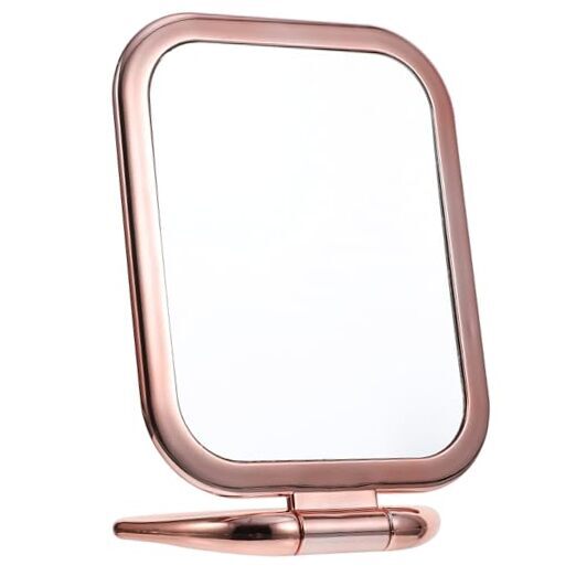Portable Folding Travel Makeup Mirror Double Sided Rose Gold Tabletop Mirror-image