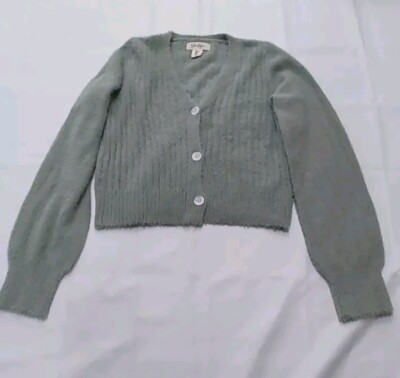 Jessica Simpson Three Buttons Sage Green Shrug Bolero Medium Crop Half  Sweater