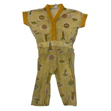 Vintage Carters One Piece Bodysuit Pajama Set PJ  s Unisex 1 Year Yellow