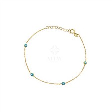 14K Gold Evil Eye Bracelet, Gold Chain Bracelet, 4 Stone Evil Eye Charm Bracelet