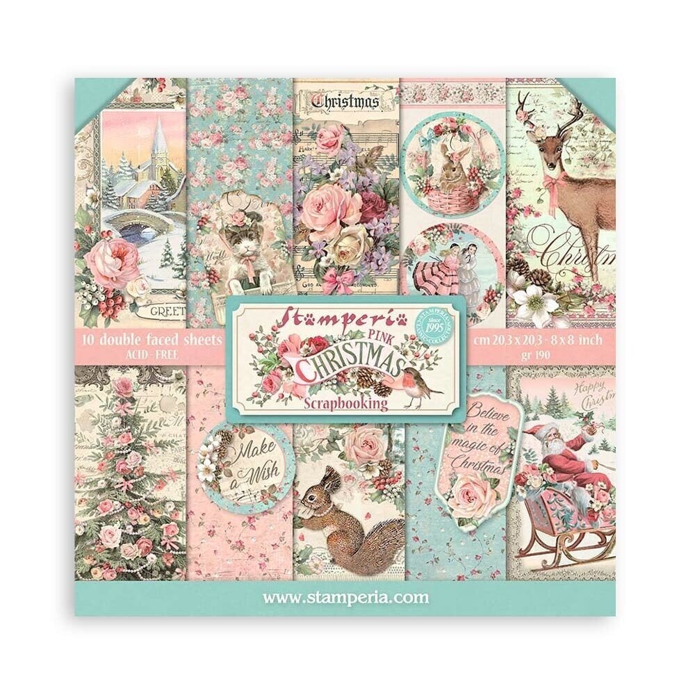 Stamperia 8"" x 8"" Paper Sheets Pink Christmas SBBS16