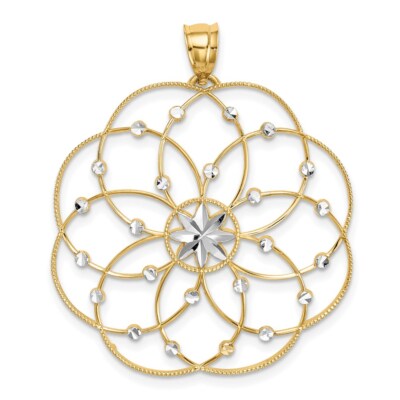 Real 14kt and Rhodium Diamond-cut Spiral Circle Pendant