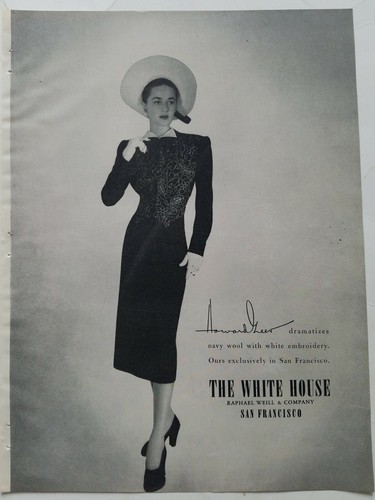 1947 women's Howard Greer Navy wool dress White House San Francisco vintage ad - 第 1/1 張圖片