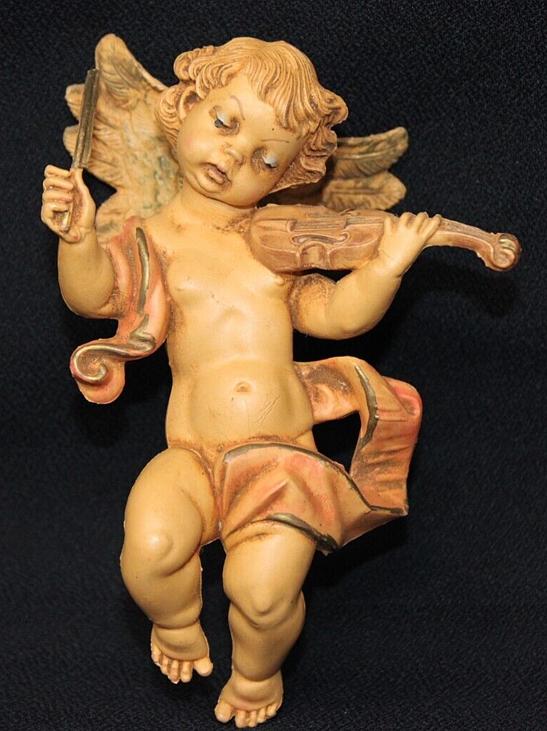 VINTAGE Fontanini Depose ITALY Cherub with Violin Ornament #66, 4