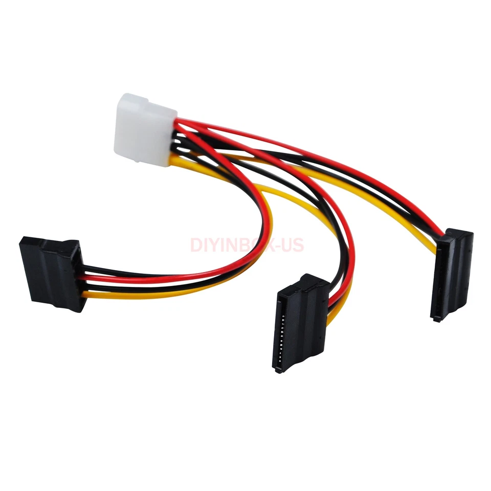 2x 4 Pin Male IDE Molex to 3 SATA Female Splitter HDD Power Adapter Cable - Image 2 of 4
