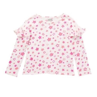 Harper Canyon Girls Printed Ruffle Top In Ivory Egret Bright Stars Size 5