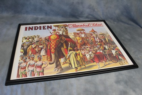 Large Vintage 1906 Gustav Hagenbeck Indien Circus Show Poster Framed 1975 Repro - Foto 5 di 6