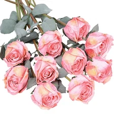 XONOR Artificial Rose Flowers Realistic Silk Burnt Edge Vintage Rose with Lon...