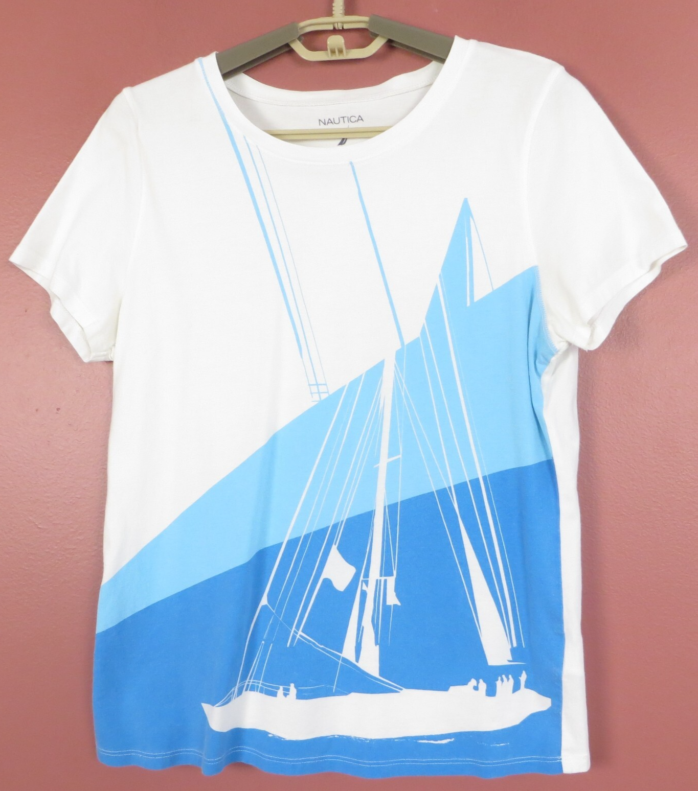 TB15205- NAUTICA Women's Cotton T-Shirt Short Sleeve Sailing Blue White Size XL