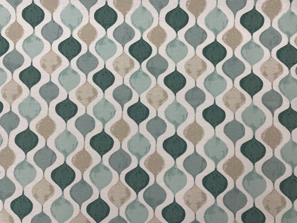 FRANK THOMAS INTERIORS Tela de algodón geométrica Amaru Verve en aerosol marino cortina blanca/ciega/tapicería