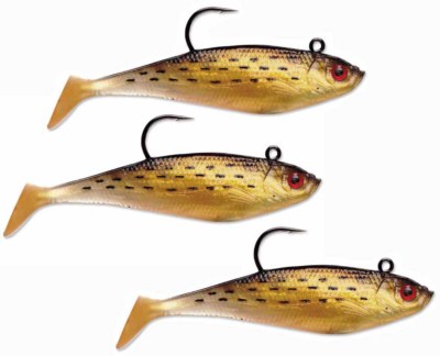 WildEye Swim Shad 03 Bunker Fishing Lures - Ultra-Realistic Soft Baits, Pre-Rigged With VMC Hooks, 3 Pack For Saltwater & Freshwater