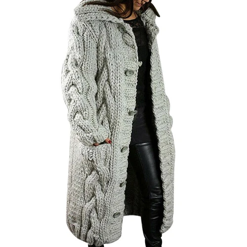 Damen Grobstrick Oversize Pullover vorne offen Tasche Mantel lang Maxi Cardigan - Bild 14 von 25