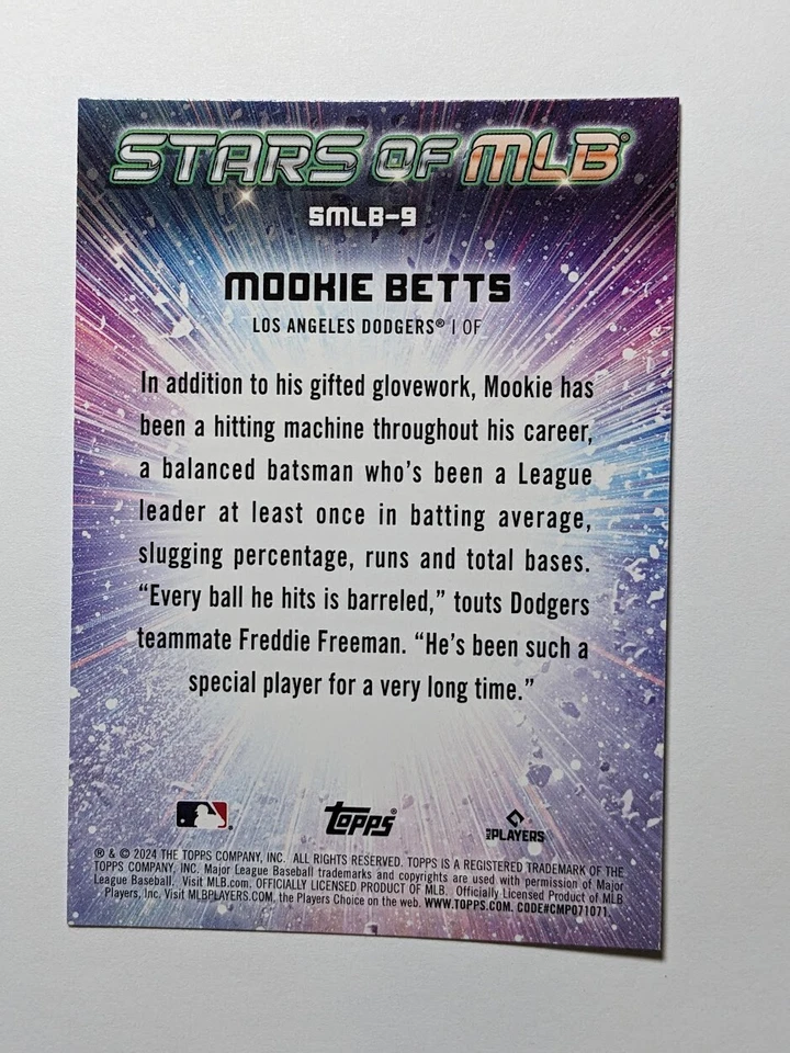 Mookie Betts 2024 Topps Series 1 Stars of MLB #SMLB-9 Los Angeles Dodgers - Image 2 of 2