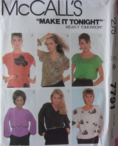 McCall's Sewing Pattern 7791 Size 10-12 Pullover Tops in 6 Styles