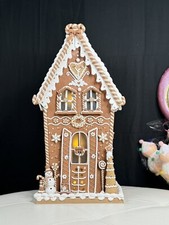 RARE CHRISTMAS 26"LIGHT UP GINGERBREAD HOUSE W/TREES, CANDYS  SNOWMAN W/SLEDGE