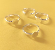 Adjustable Ring Blanks Silver Settings Brass with 8mm Pad Glue On Shanks 4pcs