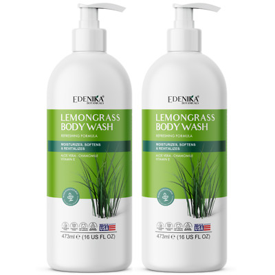Edenika 2 Pack Lemongrass Body Wash Moisturizing Energizing Bulk Lot 16 oz