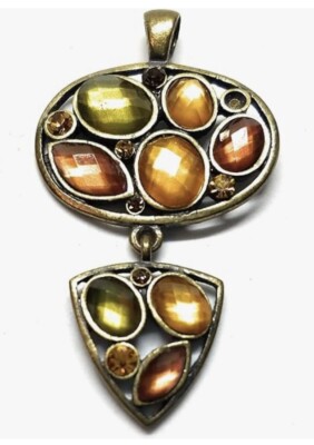 Lia Sophia ''Redwood'' Matte Gold Tone Red/Yellow/Green Cut Crystals Pendant Slide