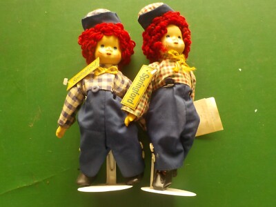 Springford Pair 9.5'' Dolls Raggedy Ann & Andy In Sailor Suits with Stands(CL 32)