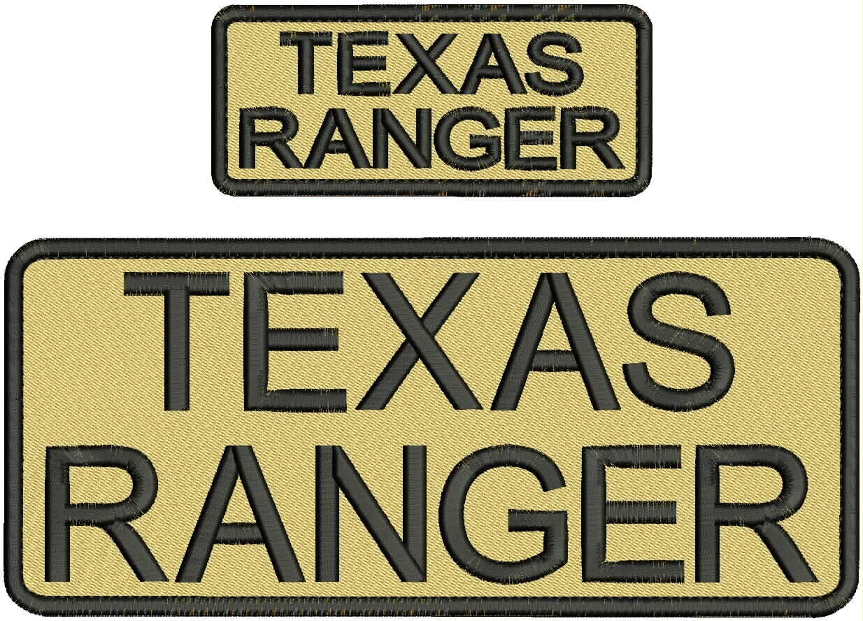 "Texas RANGER" embroidery patch 4x10 and 2x5 hook ON BACK BLACK ON TAN
