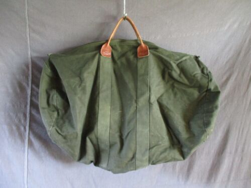 vintage classic green cotton canvas leather handle large duffle weekender bag - Afbeelding 1 van 5